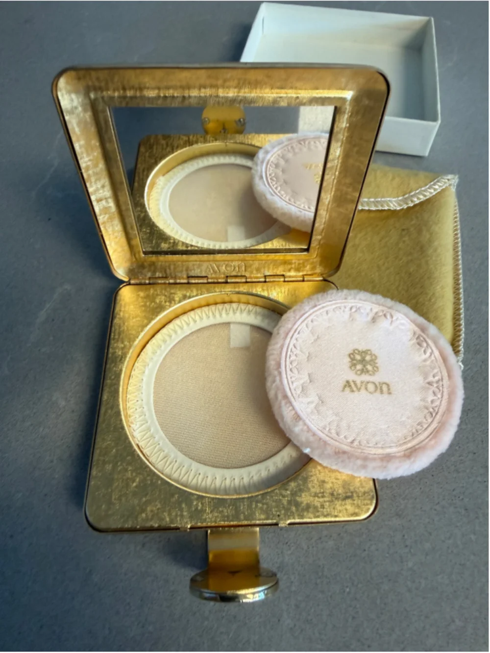 Vintage Avon Imperial Jewel Compact Gold Tone Rhinestone 1960s Unused w Pouch